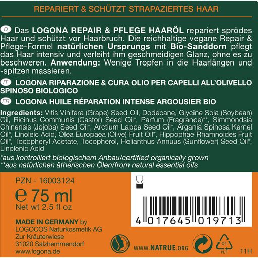 Logona REPAIR & PFLEGE Haaröl Bio-Sanddorn - 75 ml